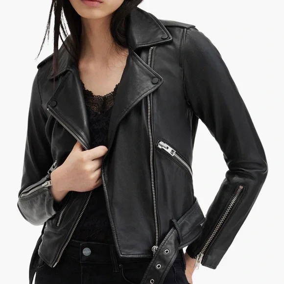 All Saints Balfern Black Leather Biker Jacket - Picture 6 of 8